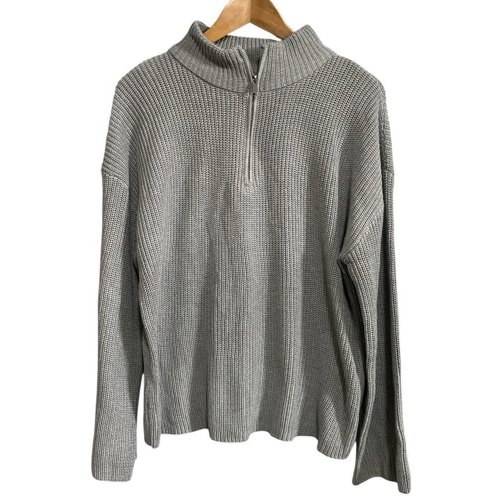 Edikted Long Sleeve Gray Ribbed Knit Cotton Sweater Large NWT Chunky Cottage